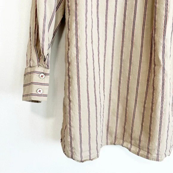 BOGO! Anthropologie Pilcro Boyfriend Button Down Oversized Tan Stripe Size XS - Picture 7 of 9